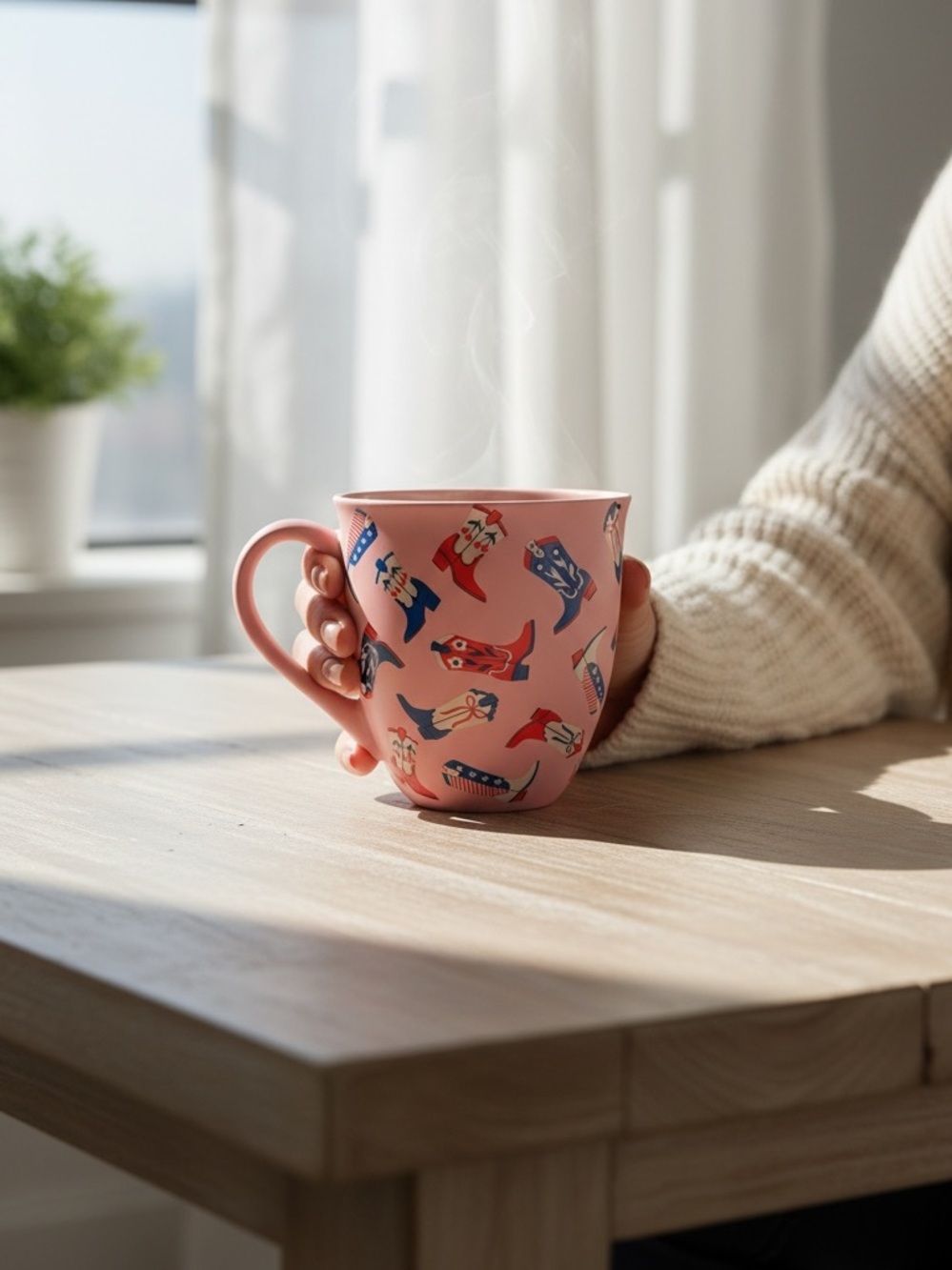 Fig & Fern Pink Western Cowgirl Boots Ceramic Coffee Mug Cup